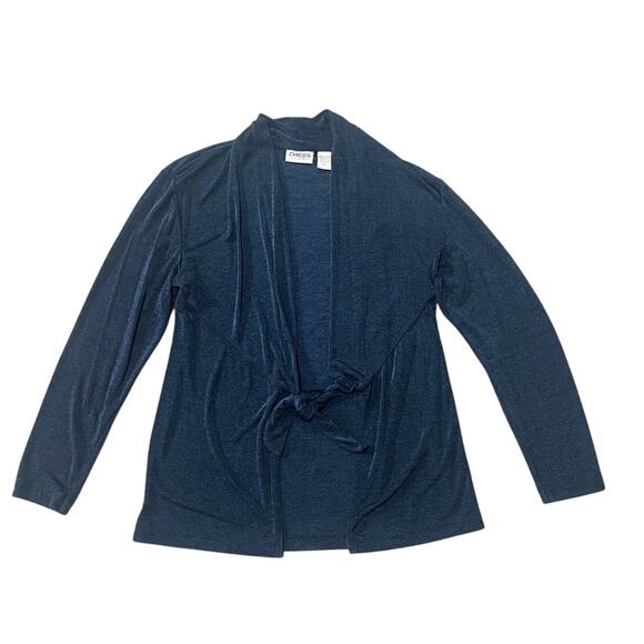 Chico's Travelers Dark Blue Front Tie Top Long Sleeves Size 1 (Medium) - Picture 2 of 4